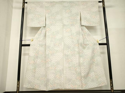 平和屋着物▽上質な紬 単衣 草花文 正絹 逸品 AABG9610ck