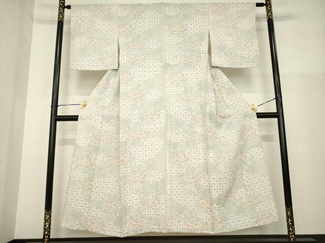 平和屋着物▽上質な紬 単衣 草花文 正絹 逸品 AABG9610ck