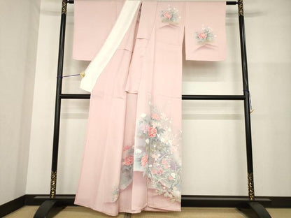 平和屋着物▽訪問着 単衣 友禅 枝花文 暈し染め 金彩 正絹 逸品 AABG9612ck