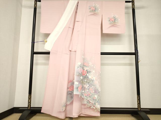 平和屋着物▽訪問着 単衣 友禅 枝花文 暈し染め 金彩 正絹 逸品 AABG9612ck