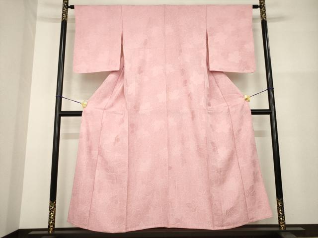 平和屋着物▽上質な小紋 単衣 地紋起こし 花尽くし 正絹 逸品 AABG9613ck