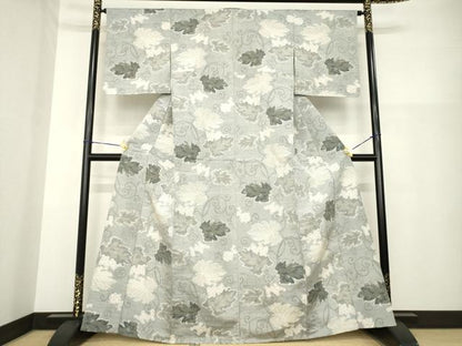 平和屋着物▽上質な紬 単衣 葡萄唐草文 正絹 逸品 AABG9616ck