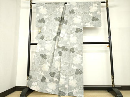 平和屋着物▽上質な紬 単衣 葡萄唐草文 正絹 逸品 AABG9616ck