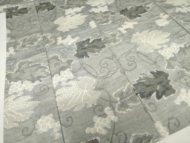 平和屋着物▽上質な紬 単衣 葡萄唐草文 正絹 逸品 AABG9616ck