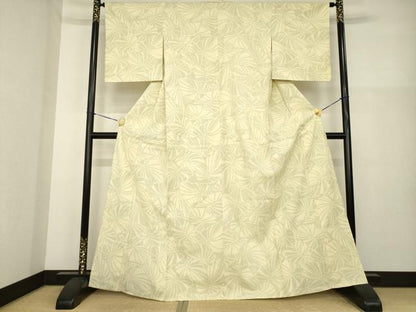 平和屋着物▽上質な紬 単衣 葉尽くし 正絹 逸品 AABG9618ck