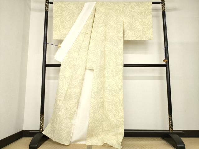 平和屋着物▽上質な紬 単衣 葉尽くし 正絹 逸品 AABG9618ck