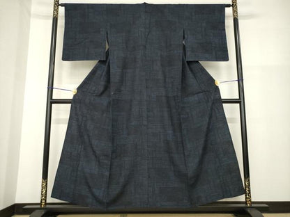 平和屋着物▽結城紬 単衣 幾何学花文 正絹 逸品 AABG9620ck