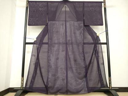 平和屋着物＊夏物 色無地 楓紋紗 黒紅色 さんび謹製 洗える着物 AABG9625ck