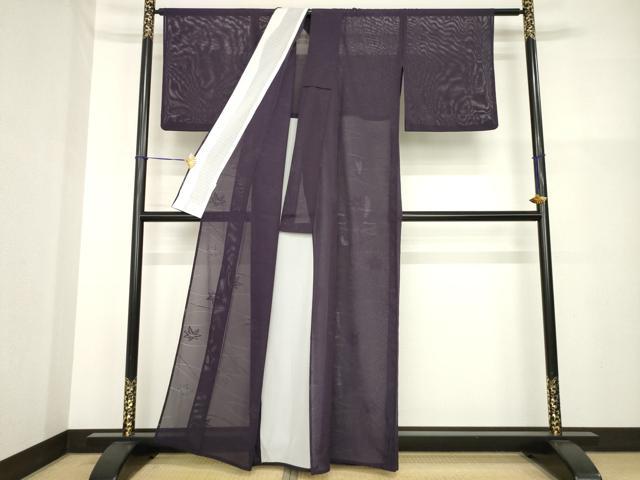 平和屋着物＊夏物 色無地 楓紋紗 黒紅色 さんび謹製 洗える着物 AABG9625ck