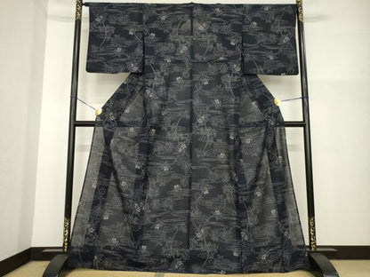 平和屋着物＊夏物 紗紬 流水枝花文 正絹 逸品 AABG9628ck