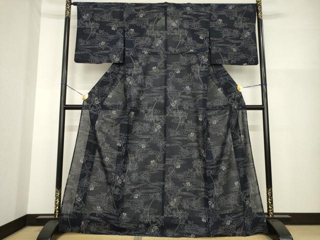 平和屋着物＊夏物 紗紬 流水枝花文 正絹 逸品 AABG9628ck