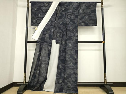 平和屋着物＊夏物 紗紬 流水枝花文 正絹 逸品 AABG9628ck