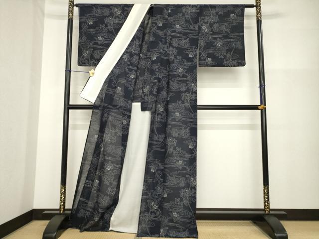 平和屋着物＊夏物 紗紬 流水枝花文 正絹 逸品 AABG9628ck