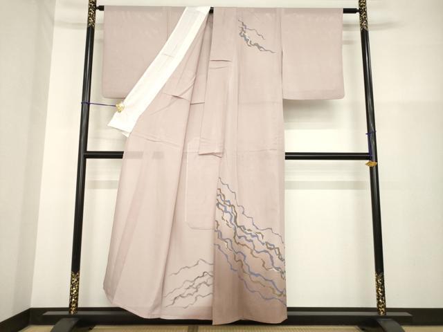 平和屋着物＊夏物 訪問着 絽 幾何学文様 暈し染め 金銀彩 正絹 逸品 AABG9631ck