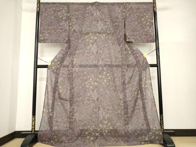 平和屋着物＊夏物 小紋 更紗花文 ロング丈 洗える着物 AABG9632ck