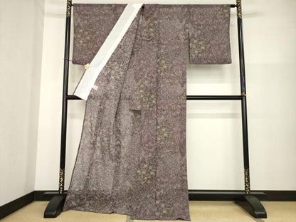 平和屋着物＊夏物 小紋 更紗花文 ロング丈 洗える着物 AABG9632ck