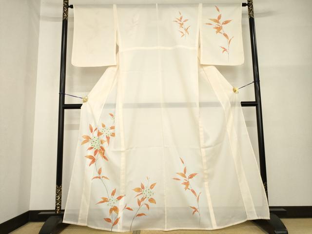 平和屋着物＊夏物 訪問着 絽 手描き 枝花文 洗える着物 AABG9633ck