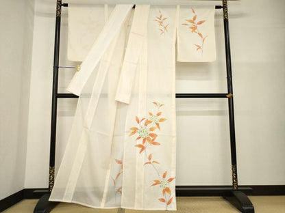 平和屋着物＊夏物 訪問着 絽 手描き 枝花文 洗える着物 AABG9633ck