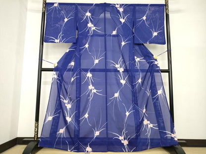 平和屋着物＊夏物 小紋 絽 草花文 洗える着物 AABG9634ck