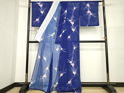 平和屋着物＊夏物 小紋 絽 草花文 洗える着物 AABG9634ck