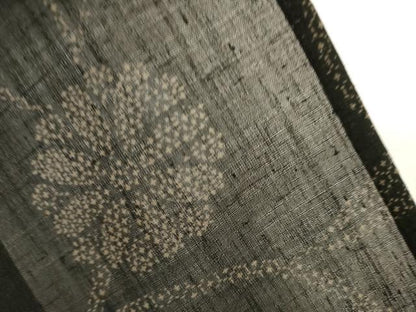 平和屋着物＊夏物 小紋 花唐草文 黒地 ロング丈 洗える着物 AABG9637ck