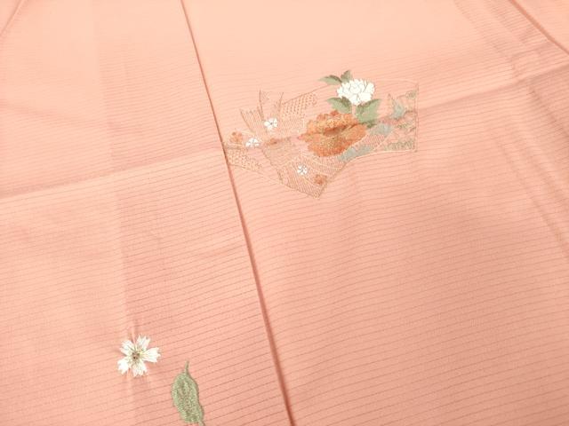 平和屋着物＊夏物 訪問着 絽 刺繍 地紙花文 金糸 洗える着物 AABG9638ck