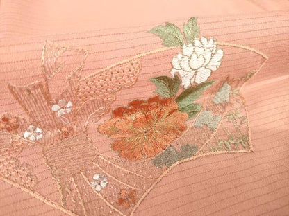 平和屋着物＊夏物 訪問着 絽 刺繍 地紙花文 金糸 洗える着物 AABG9638ck