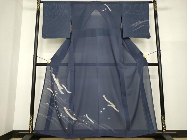 平和屋着物＊夏物　訪問着　絽　短冊花文　銀彩　正絹　逸品　AABG9645ck