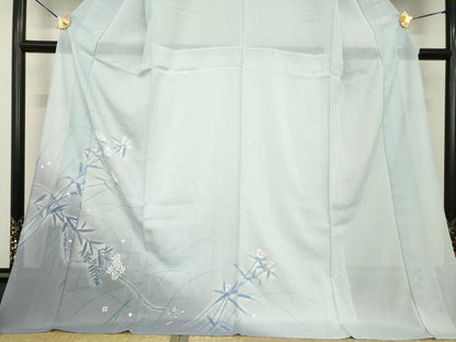 平和屋着物＊夏物 訪問着 絽 手描き 草花文 暈し染め ロング丈 正絹 逸品 未使用 AABG9650ck