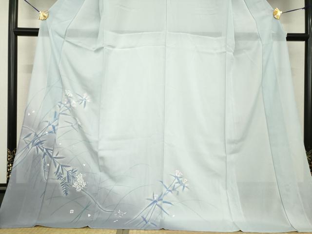 平和屋着物＊夏物 訪問着 絽 手描き 草花文 暈し染め ロング丈 正絹 逸品 未使用 AABG9650ck
