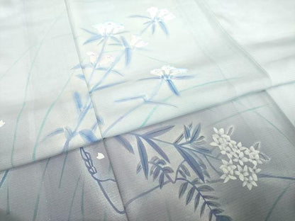 平和屋着物＊夏物 訪問着 絽 手描き 草花文 暈し染め ロング丈 正絹 逸品 未使用 AABG9650ck