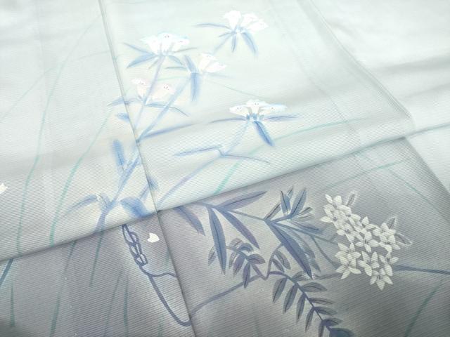 平和屋着物＊夏物 訪問着 絽 手描き 草花文 暈し染め ロング丈 正絹 逸品 未使用 AABG9650ck