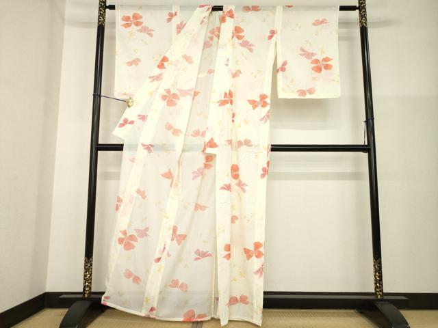 平和屋着物＊夏物 小紋 絽 草花文 洗える着物 未使用 AABG9652ck