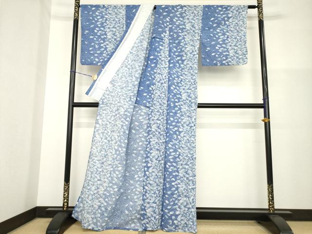 平和屋着物＊夏物 小紋 流水葉尽くし文 洗える着物 AABG9656ck