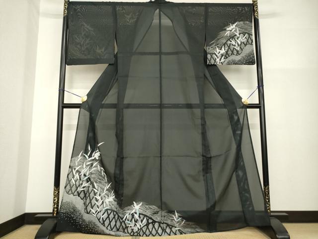 平和屋着物＊夏物 訪問着 絽 飛鶴籬文 洗える着物 AABG9662ck