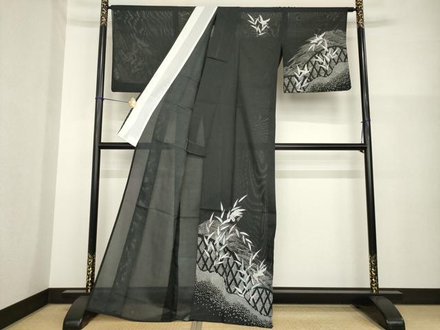 平和屋着物＊夏物 訪問着 絽 飛鶴籬文 洗える着物 AABG9662ck