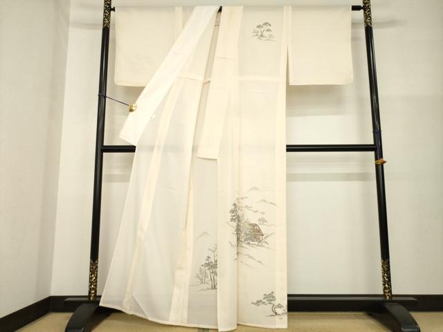 平和屋着物＊夏物 訪問着 絽 手描き 風景文 洗える着物 AABG9665ck