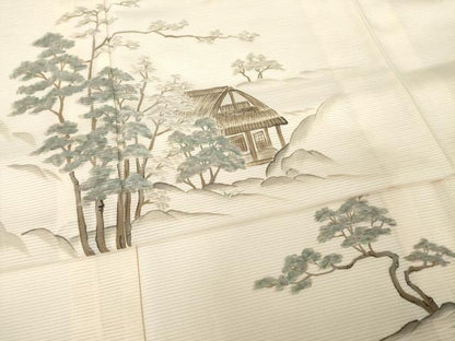 平和屋着物＊夏物 訪問着 絽 手描き 風景文 洗える着物 AABG9665ck
