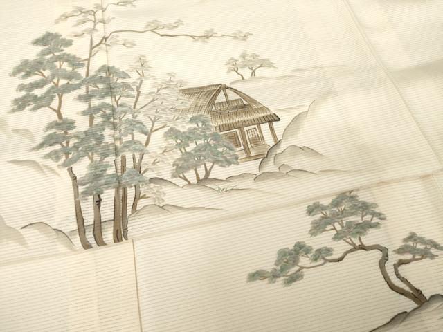 平和屋着物＊夏物 訪問着 絽 手描き 風景文 洗える着物 AABG9665ck