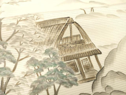 平和屋着物＊夏物 訪問着 絽 手描き 風景文 洗える着物 AABG9665ck