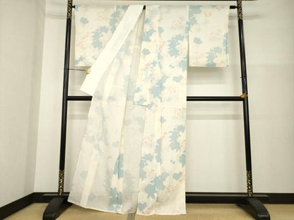 平和屋着物＊夏物 小紋 絽 バラ 薔薇 正絹 逸品 AABG9670ck