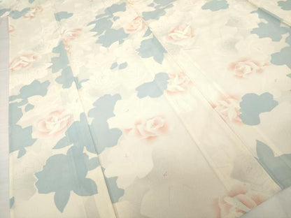 平和屋着物＊夏物 小紋 絽 バラ 薔薇 正絹 逸品 AABG9670ck