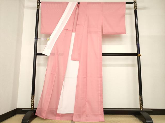 平和屋着物＊夏物 色無地 変わり絽 甚三紅色 洗える着物 AABG9671ck
