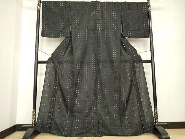 平和屋着物＊夏物 小紋 格子 黒地 洗える着物 AABG9672ck
