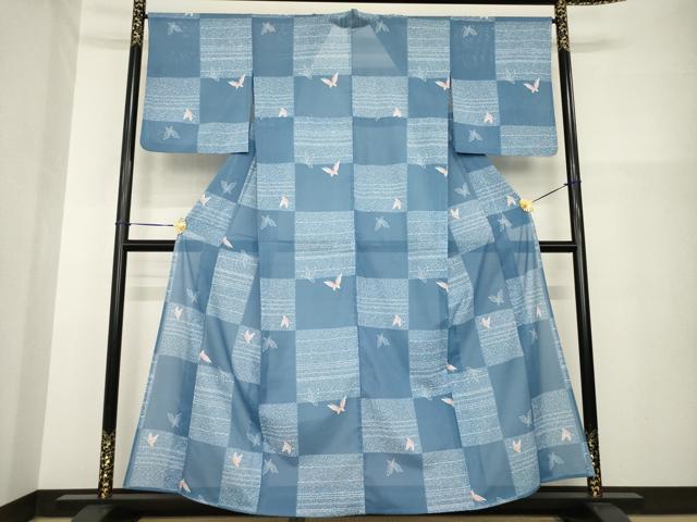平和屋着物＊夏物 小紋 絽 舞蝶文 洗える着物 AABG9673ck