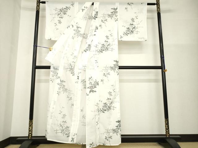 平和屋着物＊夏物 小紋 絽 草花文 洗える着物 AABG9675ck