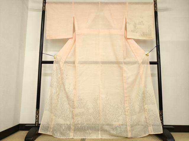 平和屋着物＊夏物　訪問着　紗　刺繍　稲穂　暈し染め　金糸　正絹　逸品　未使用　AABG9677ck