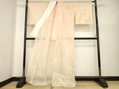 平和屋着物＊夏物　訪問着　紗　刺繍　稲穂　暈し染め　金糸　正絹　逸品　未使用　AABG9677ck