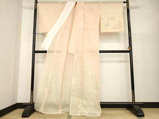 平和屋着物＊夏物　訪問着　紗　刺繍　稲穂　暈し染め　金糸　正絹　逸品　未使用　AABG9677ck