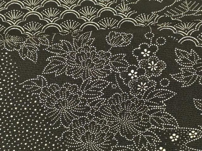 平和屋着物■上質な小紋 斜縞草花文 黒地 正絹 逸品 AABG9687fw
